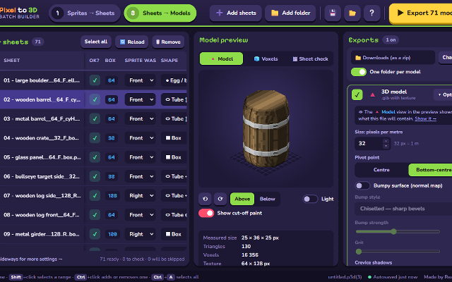3D model preview in the UI.