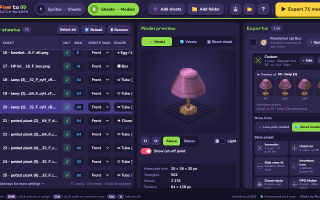 Pixel to 3D Batch Builder screenshot