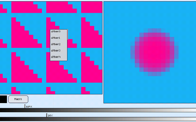 Pixly Brush Size, Brush Blur, and Pattern Select Screen 